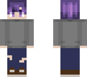 purple hair + gray sweater