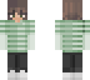 green strip shirt short. hair