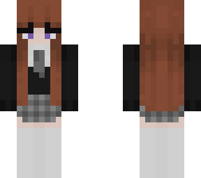grey/gray uniform wolf girl with brown hair and purple eyes