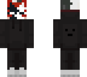 kitsune in black hoodie with black and white mask