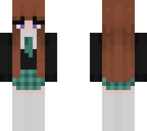 teal/aqua uniform wolf girl with brown hair and purple eyes