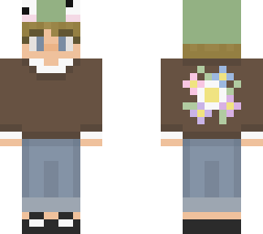 cute *** girl with jumper with flowers on it and a frog hat. .