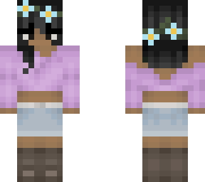 purple crop-top with denim shorts girl