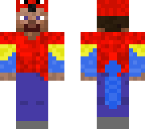 steve with parrot shirt and parrot helm