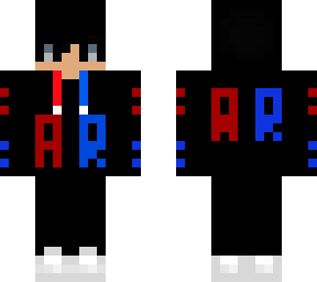 black hoodie with red and blue "ar"