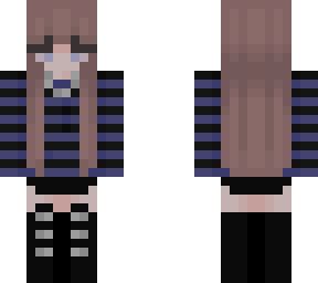 cute school girl in black and blue strip top