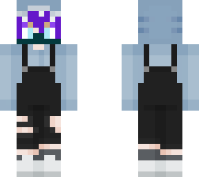 purple hair + shark and overalls