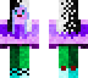 purple alien, black and white hair