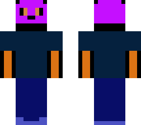 a purple and orange skeleton with clothing