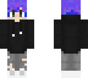 blue/purple hair and hoodie
