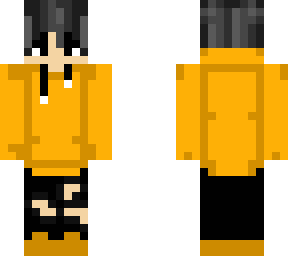 black haired boy in orange hoodie