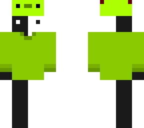 half black half white wearing lime axolotl hat with red fins and green sweater