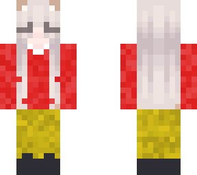 red shirt yellow jeans black shoes