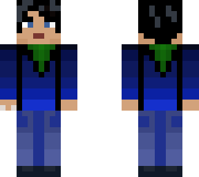 a person with green napkin and a blue jumper