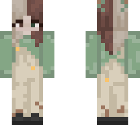girl with beige overall and green sweater