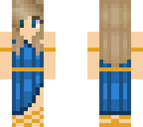 girl with blonde hair and dark blue dress