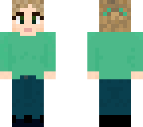 green sweater and jeans