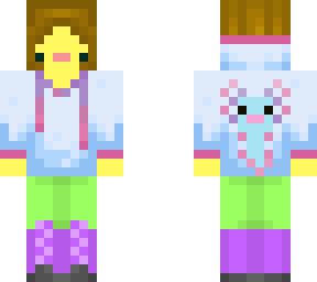 yellow axo in cyan hoodie