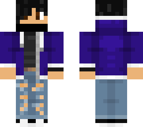 cool guy with ripped jeans and purple sweatshirt