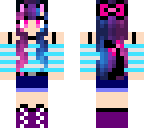 pink purple and blue cat girl
