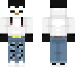 -_- penguin white jacket and rip jeans