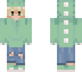 blond with green dino hoodie