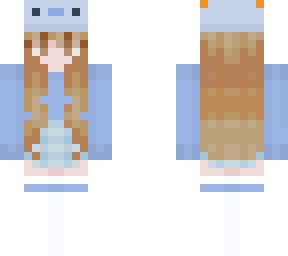 blue axolotl outfit with orange/brown hair and brown eyes