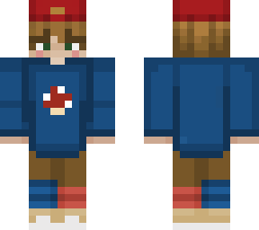 red cap with blue hoodie
