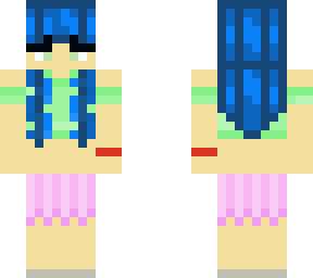 girl in pink skirt and green shoulderless shirt