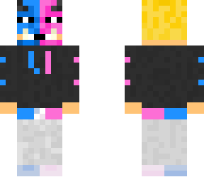 pink and blue oni with hoodie