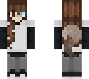 heterochromia, brunette girl, black with hoodie, grey wolf , black trainers
