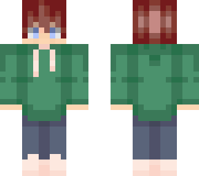 red hair green sweatshrit