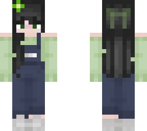 denim dungerees + green flower