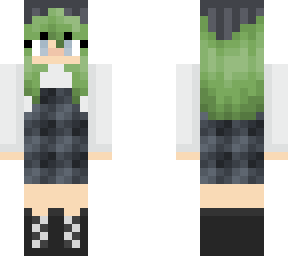 green haired girl wearing plaid dress