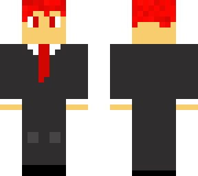 red haired male with red tie and suit.