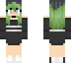 green haired girl wearing black striped sweater