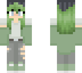 green haired girl wearing green off shoulder sweater