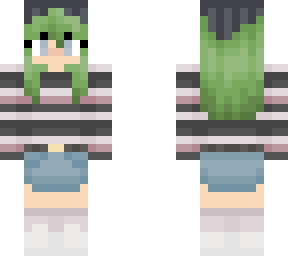 green haired girl wearing striped sweater