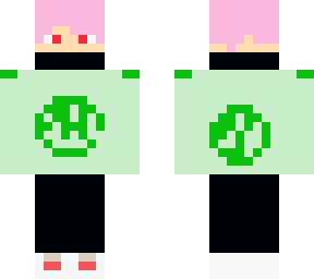 pink hair boy with green shirt
