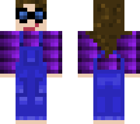 purple plaid with overalls girl