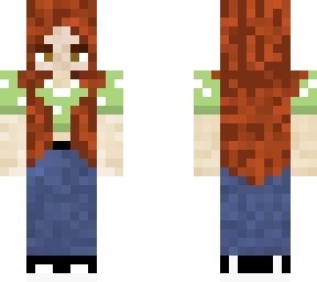 redhead girl, green mashroom shirt and headphones