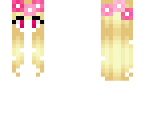 golden blonde hair base with pink flowers and pink eyes.