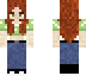 redhead girl, green mashroom shirt and headphones