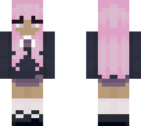 school girl with pink hair