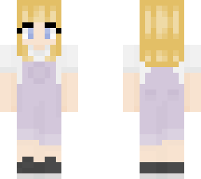blonde girl with purple overall