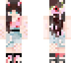 pink flower crown, blue eyes dark hair