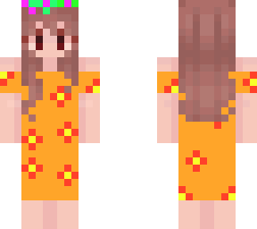 brown hair girl ~orange dress and leaf crown~