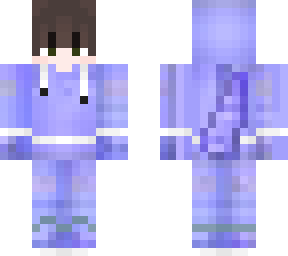 brown hair boy with a blue axo onesie