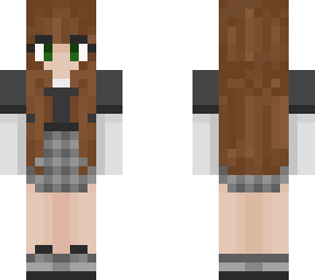 brown hair girl skirt gray