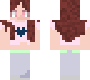 kawaii girl with brown hair and grey jeans